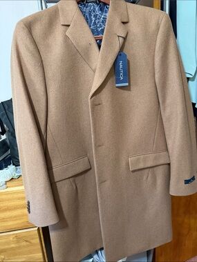 Nautica Tan Wool-Blend Single-Breasted Coat